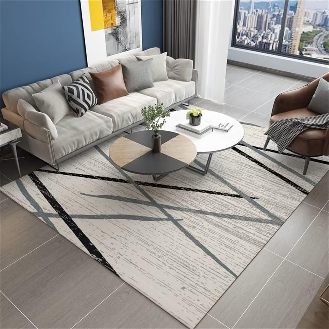 Tapis de chambre gris 200x300cm au design géométrique moderne