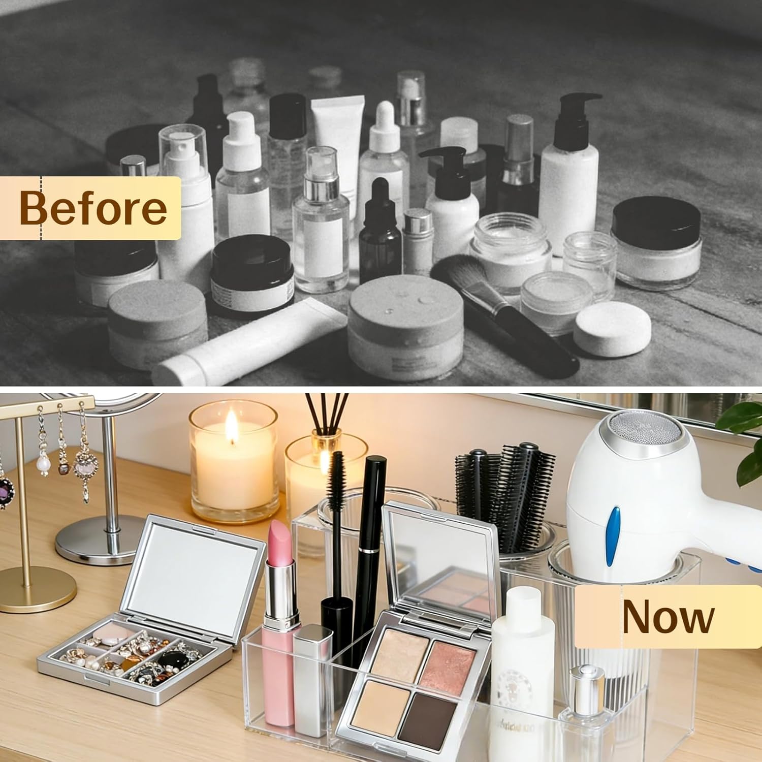 Hair Brush Tool Organizer, Hot Hair Dryer Holder Clear Acrylic Wave Design, with Detachable 3 Cups, for Vanity Makeup Bathroom Countertop Hair Product Appliance Accessories Storage and Organizer