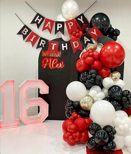 Miniatura 3 de Cartel de feliz cumpleaños de color rojo, plateado y negro, decoración para niños, niñas, hombres y mujeres, aniversario, fiesta de cumpleaños,