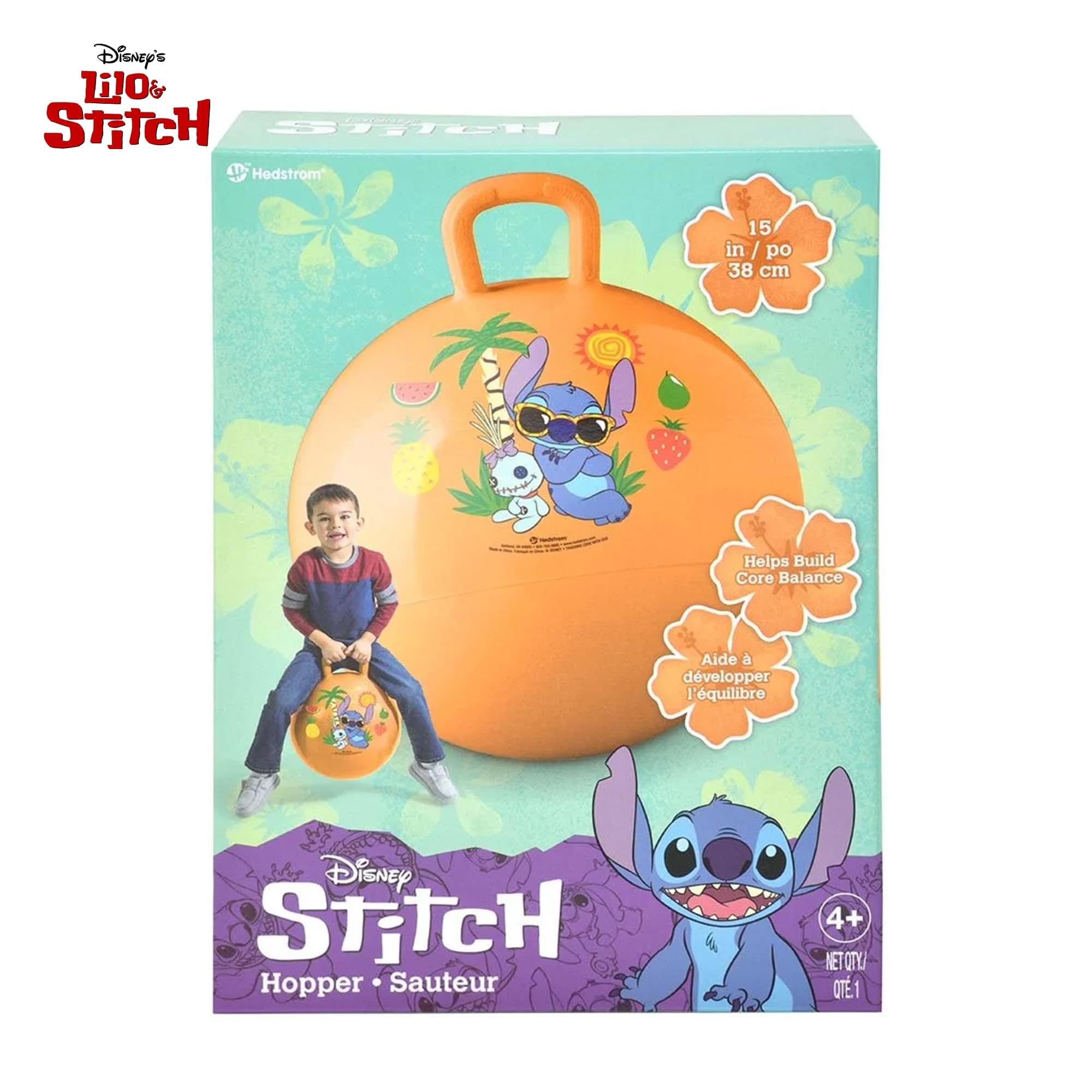 Disney Stitch Hopper Ball Outdoor Set – Bundle 38,1 cm Hopper Ball per ragazzi e ragazze attività all'aperto, feste più adesivi, altro ancora | Stitch cortile giocattoli per bambini