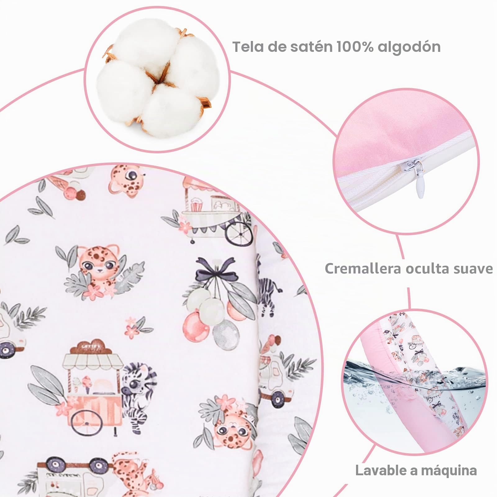 YGJT Nido de bebé para recién nacido, tumbona para niños de 0 a 12 meses, nido de bebé 100% algodón, artículos esenciales para recién nacidos, regalos para bebés (adorable ciervo rosa)