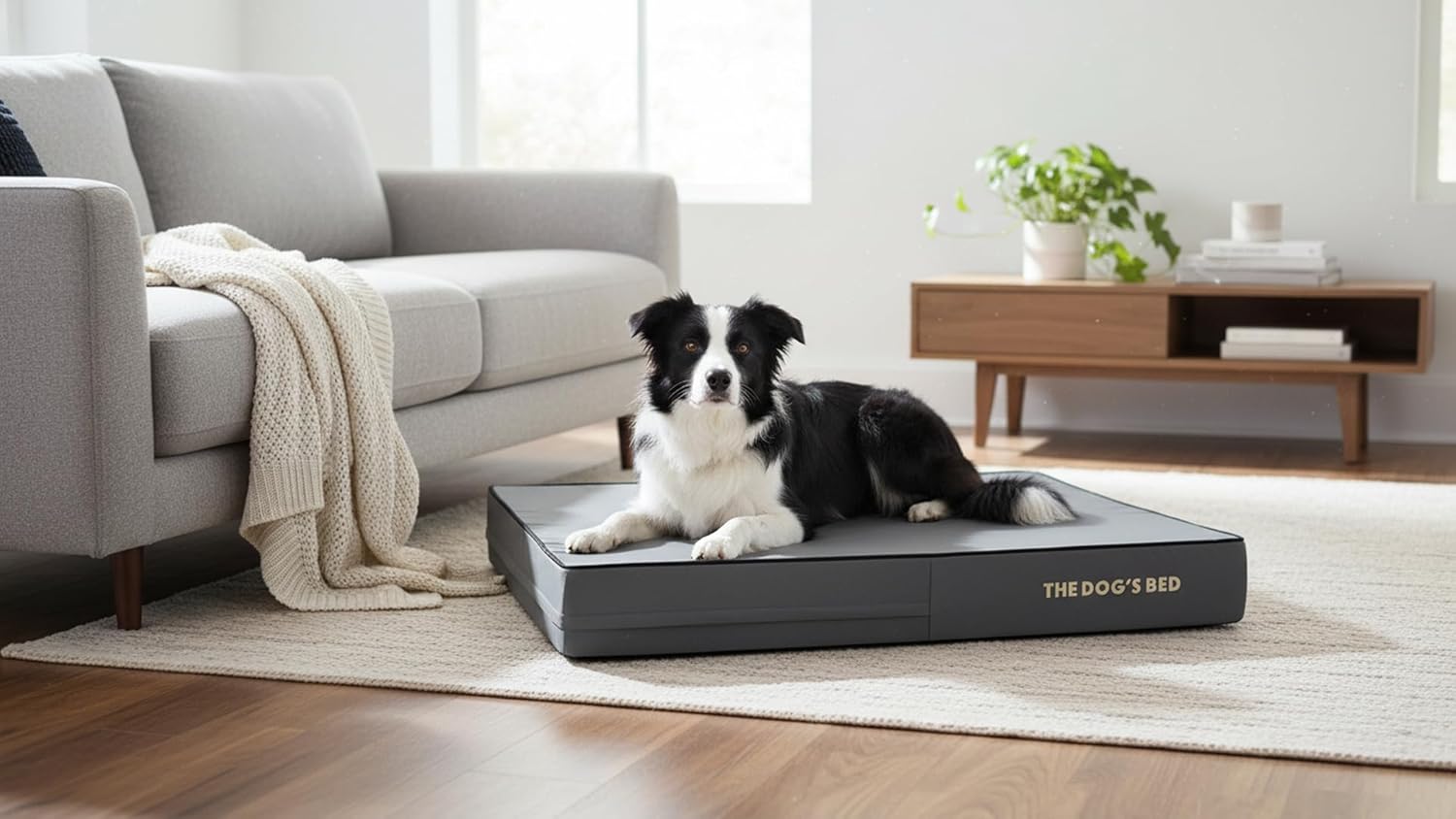 The Dog’s Bed Orthopedic Memory Foam Dog Bed for Large Dogs, Waterproof Washable Cover, Anti-Slip Base, Calming Surface – CertiPUR-Certified Foam, Grey with Black Trim, 6 Inch Thick