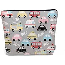 Car Makeup Bag - Adorable Cosmetic Bag with Zipper, Cartoon Cars Road Hatches Zebra Crossing Pattern, Travel Toiletry Organizer Pouch for Women, Gym & Bathroom