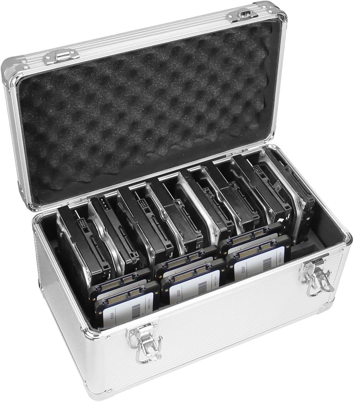 GLOTRENDS Hard Drive Case Box Suitcase - B86 Hard Drive Box with up to 8 Bays for 3.5 inch and 6 Bays for 2.5 inch SATA HDD/SSD Hard Drive Aluminum & EVA Material - Silver