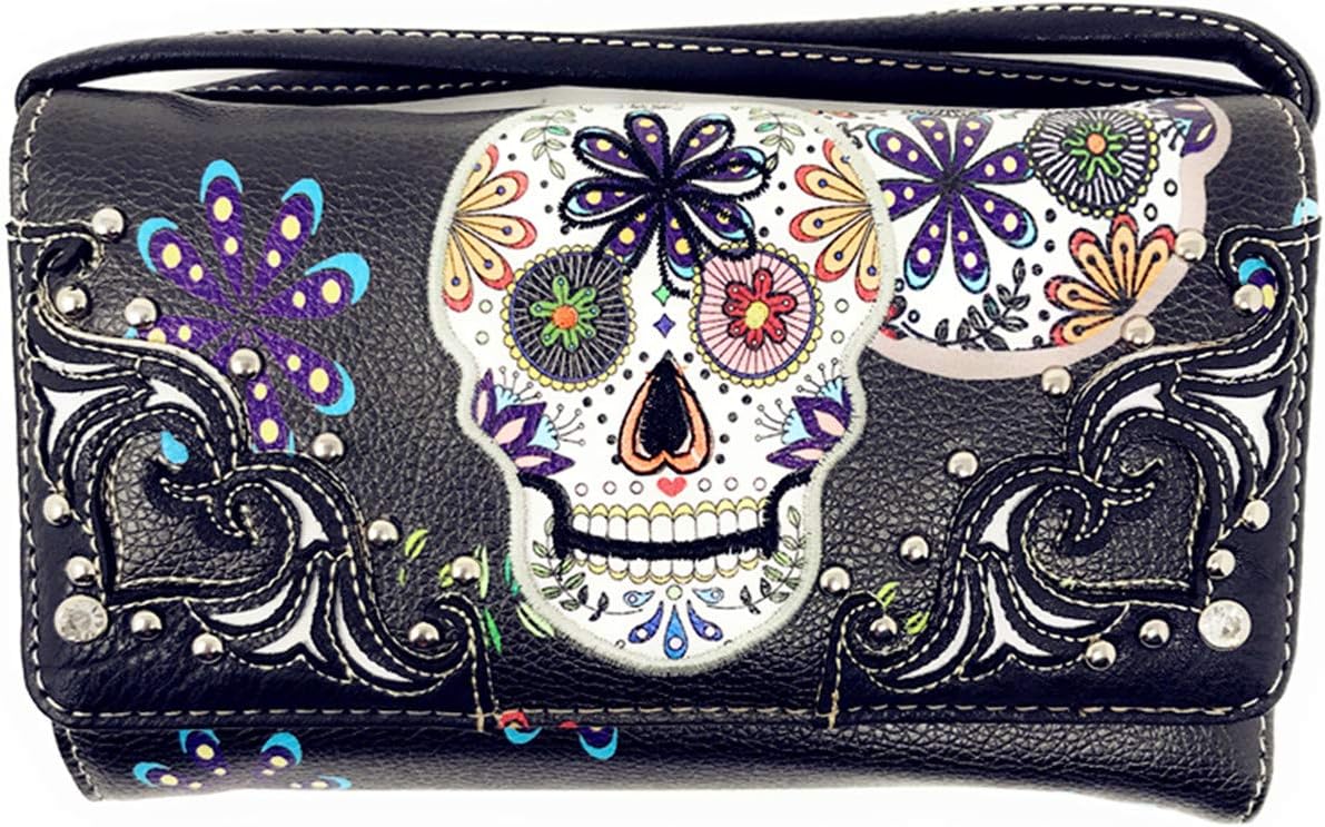 Texas West Women's Embroidered Metal Skull Purse Handbag and Wallet set in 7 colors - Image 5