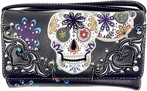 Miniatura 5 de Texas West Bolso de mano Flora Candy Skull para mujer y cartera a juego en 3
