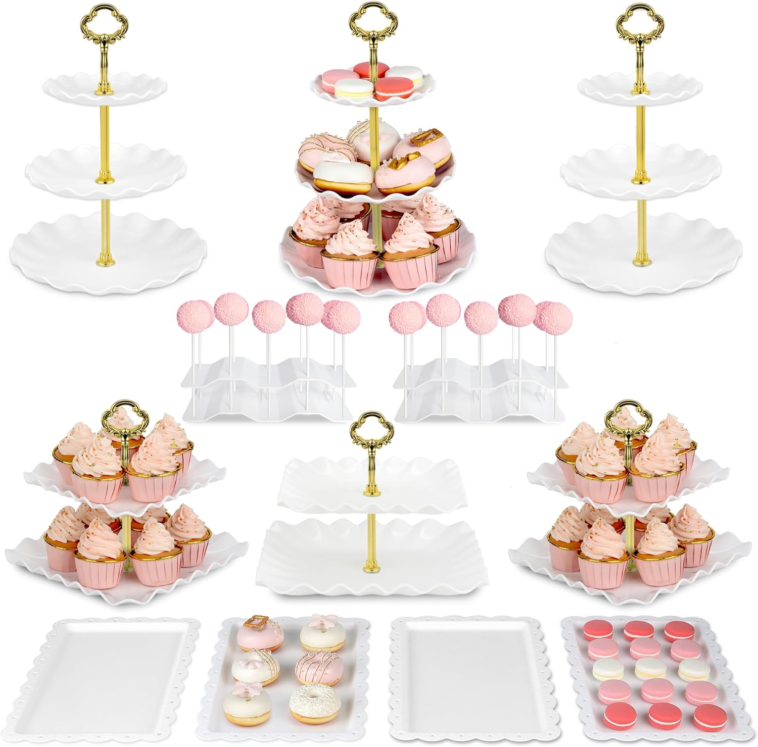 NWK Pack of 12 Dessert Stands for Table with 3 x TwoTier