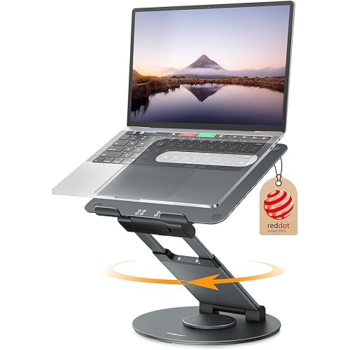 Nulaxy Telescopic 360 Rotating Laptop Stand for Desk Adjustable Height Swivel Pull Out Design Ergonomic Laptop Riser Standing Desk Converter Fits All 10-17" Laptops Computer MacBook, Gray