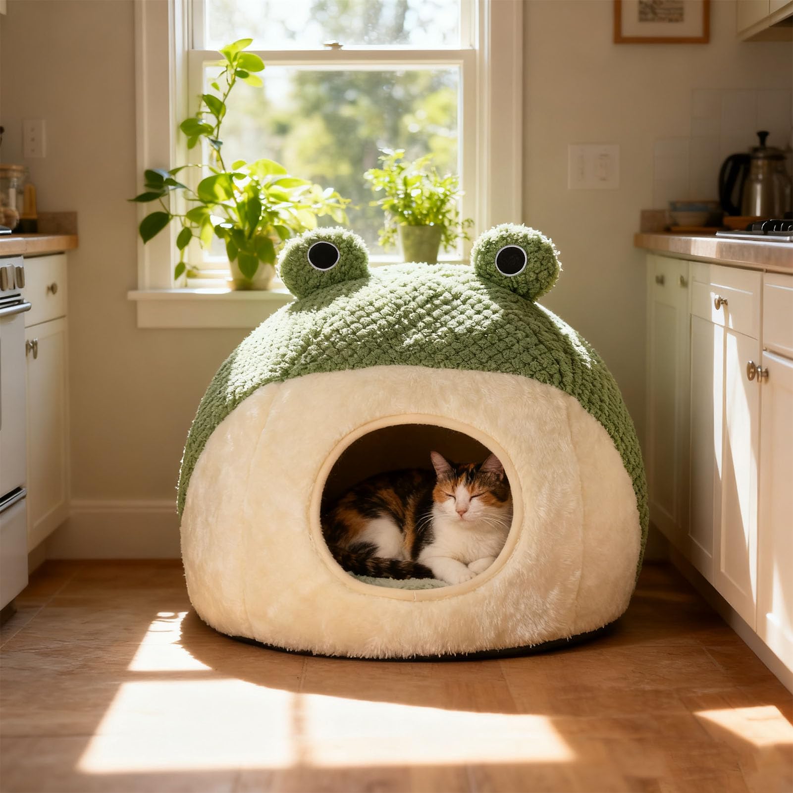 Cama Cueva para Gatos, Bonita casa Cerrada de Felpa Suave con cojín extraíble y Lavable para Gatos de Interior, Cama para Mascotas (M (Grande Taille))