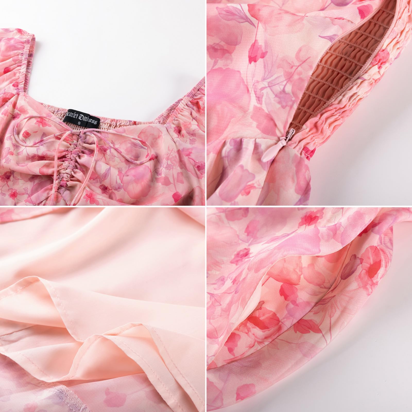 SCARLET DARKNESS Damen Viktorianisches Blumenkleid Kurzarm Rüschensaum Sommer Lang Kleider