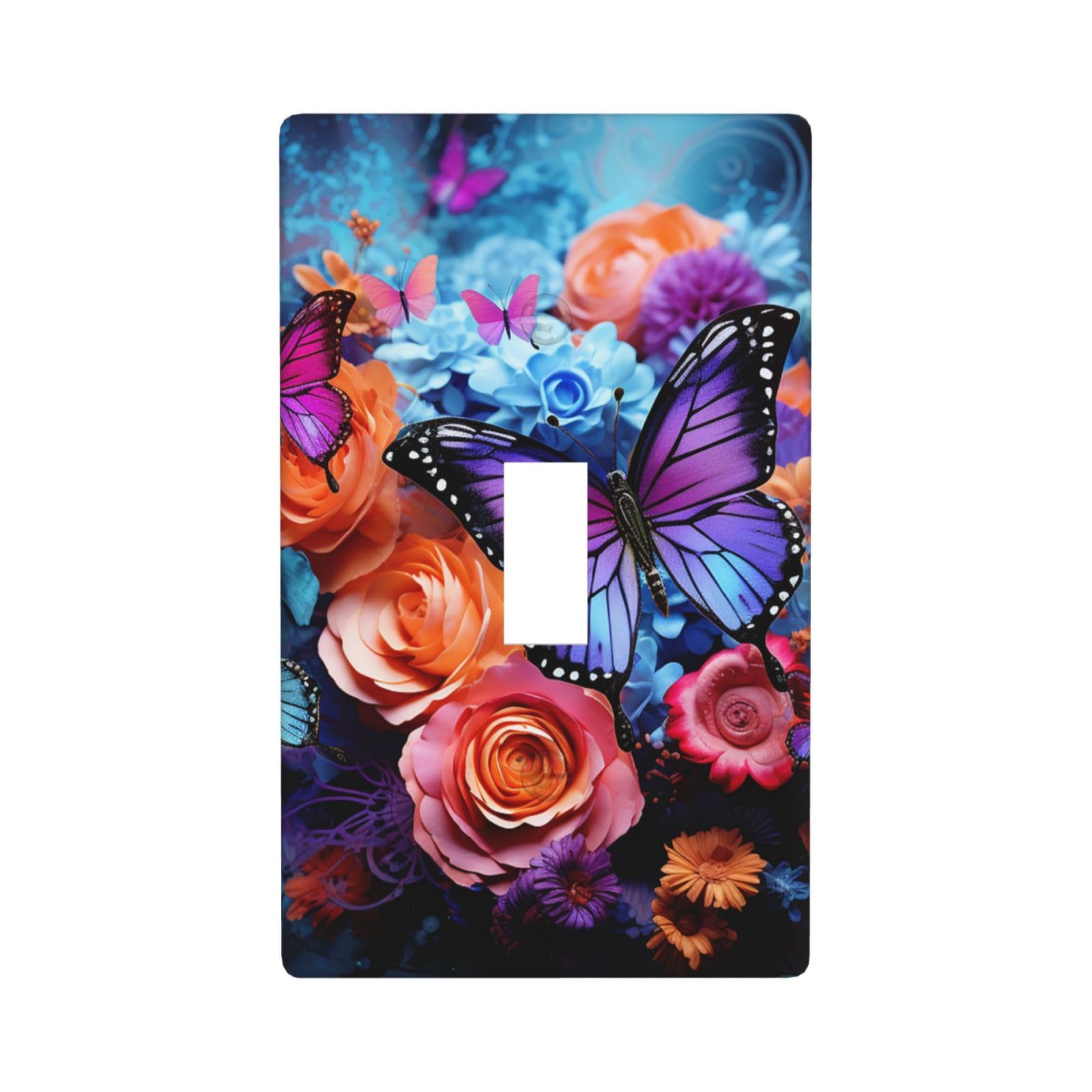Decorator Wall Plate Cover Single Toggle Light Switch Cover Colorful Flowers and Butterflies Wallplates Blank Electrical Rocker Switch Plate Covers for Electrical 4.5" x 2.76"