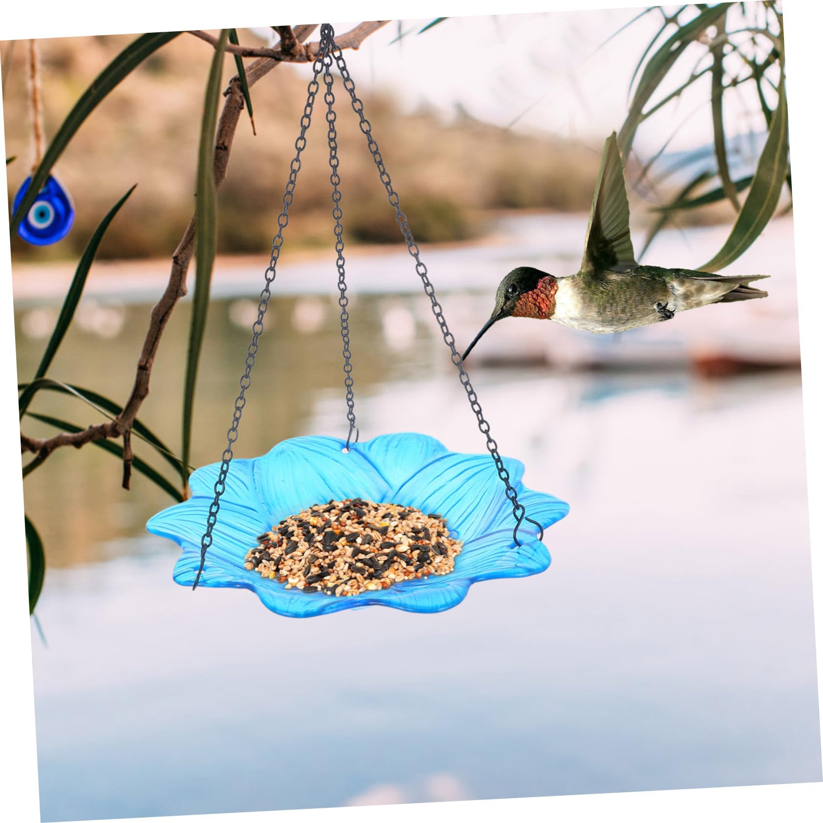 COLLBATH Glas Vogelfutterhaus zum Aufhängen Robuste Futterstelle für Vögel Dekoratives Hänge-futterhäuschen für Garten und Terrasse Leicht zu Reinigen
