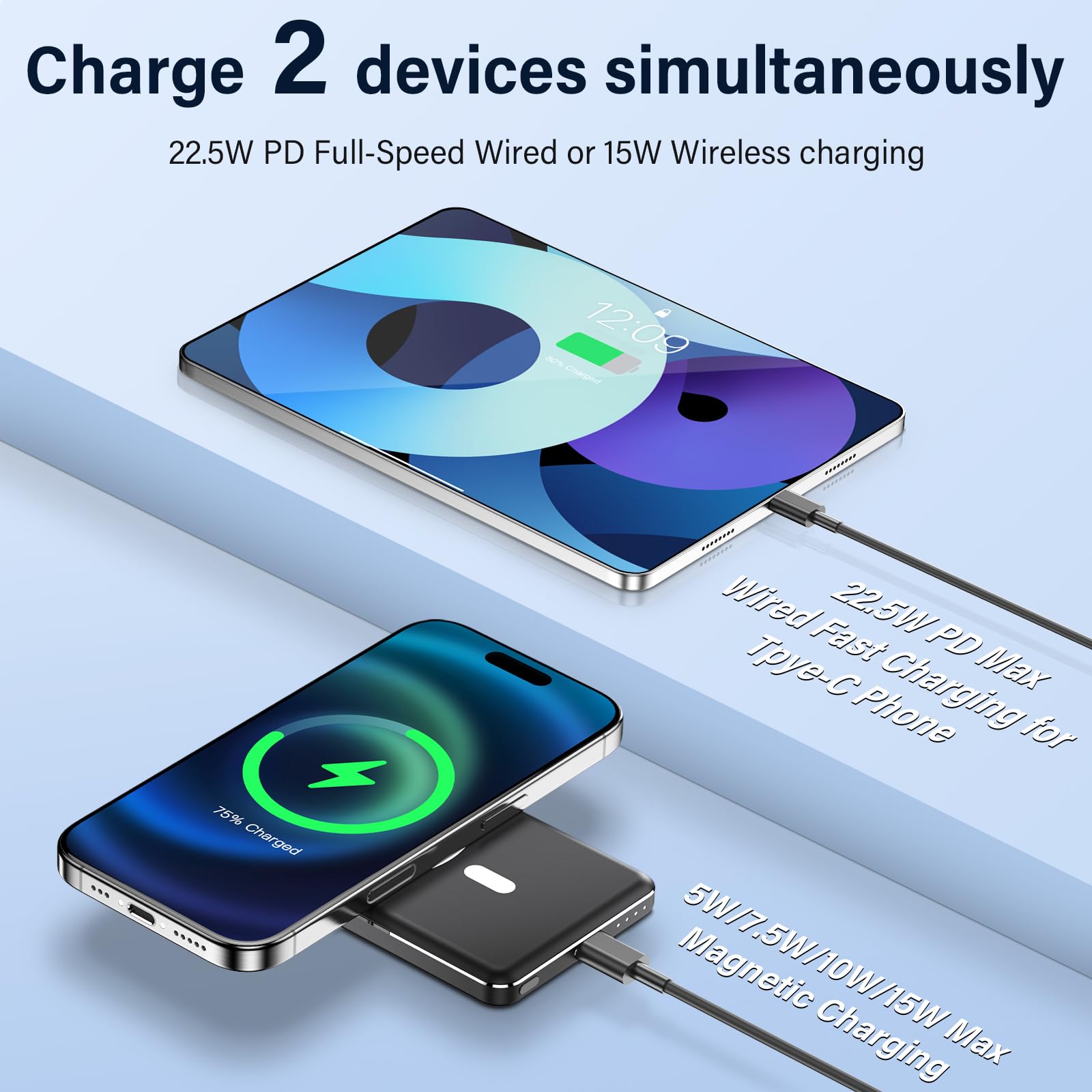 Power Bank Magnetico 5000mAh - Ricarica Wireless 15W E USB-C PD20W Per IPhone 12-16, Supporto Regolabile