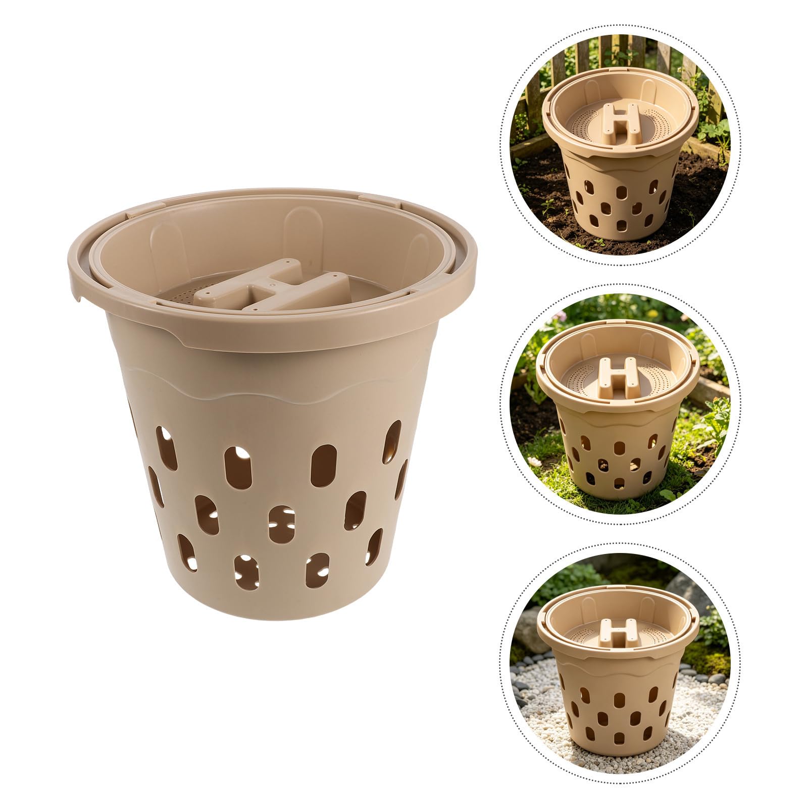 Caja de Compostaje Orgánico para Residuos de Cocina y Jardín, Plástico Beige, Mejora la Calidad del Suelo, Solución para Camas de Jardín al Aire Libre