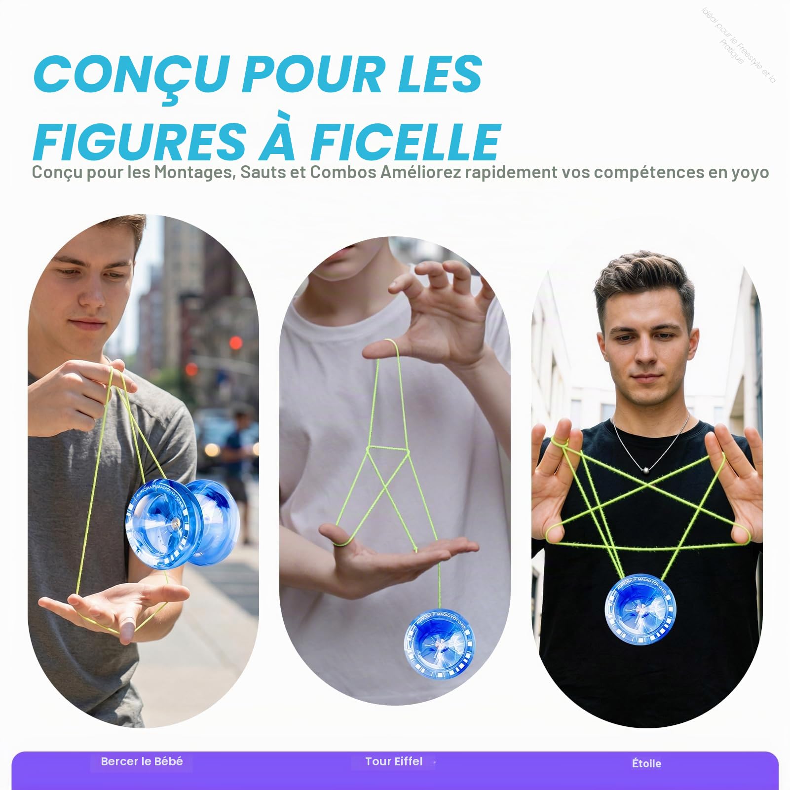 MAGICYOYO JoJo K3 Aurora-p, Yoyo professionnel pour spin, yo-yo réactif et non réactif pour débutants et avancés, avec 12 cordes Yoyo et kit d'accessoires Yo