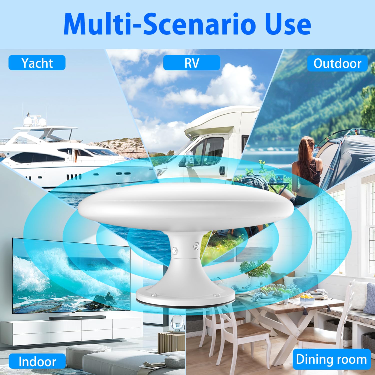 Antena de TV RV con señal amplificada, antena de TV digital HD para exteriores con recepción de largo alcance, fácil instalación, para caravana, remolque, camión, caravana, barco (blanco)