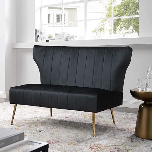 WQSLHX Sofá biplaza moderno de terciopelo de 50 pulgadas, sin brazos, sofá pequeño tapizado con respaldo de alas con patas de metal dorado, sofá