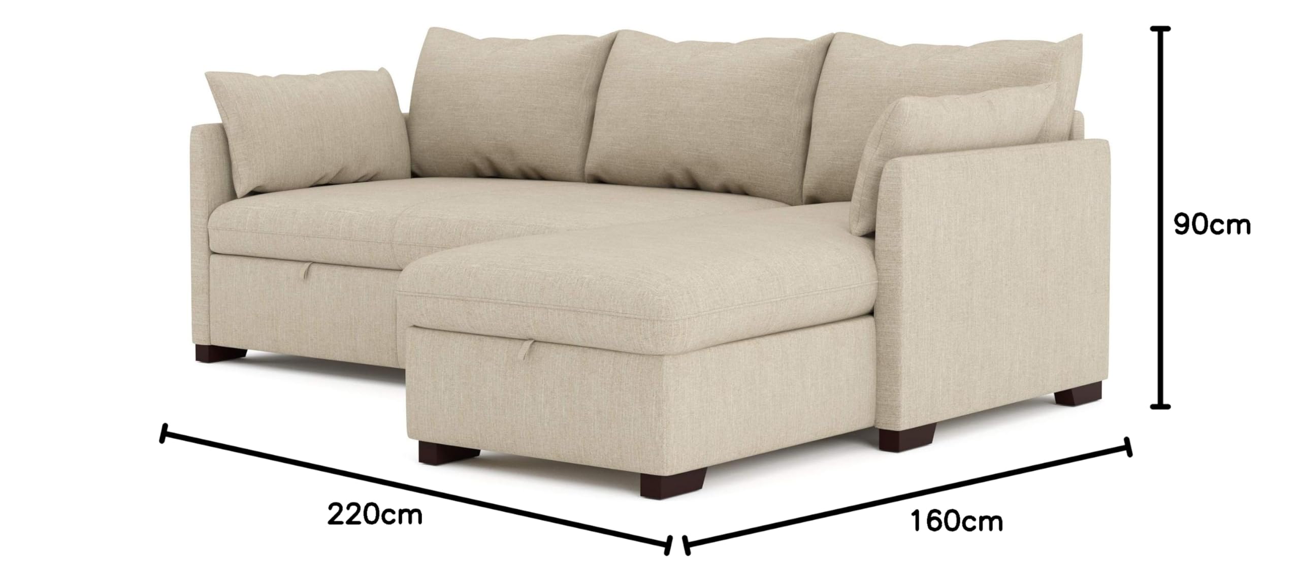 BUDWING Orlando Hogar Sofá Cama 3 Plazas Chaise Longue Esquinero Reversible Izquierda o Derecha con Arcón Tapizado Tela Beige Sofá de Salon Decoración de Hogar Cojines y Tapicería 221 x 162 x 90
