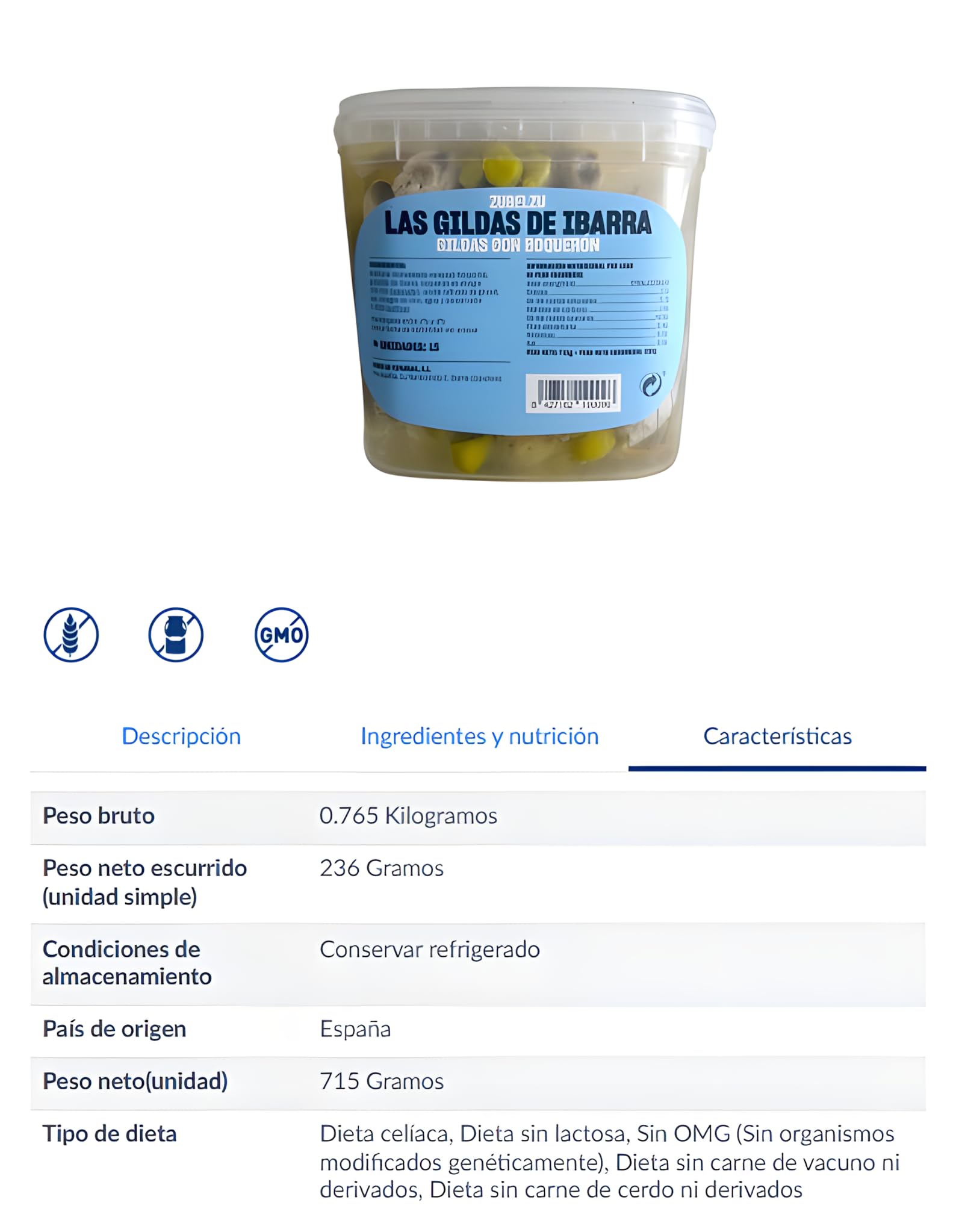 Zubelzu Gilda Ibarrako Piparrak con Boquerón Aperitivo Vasco 15 Unidades 236 g