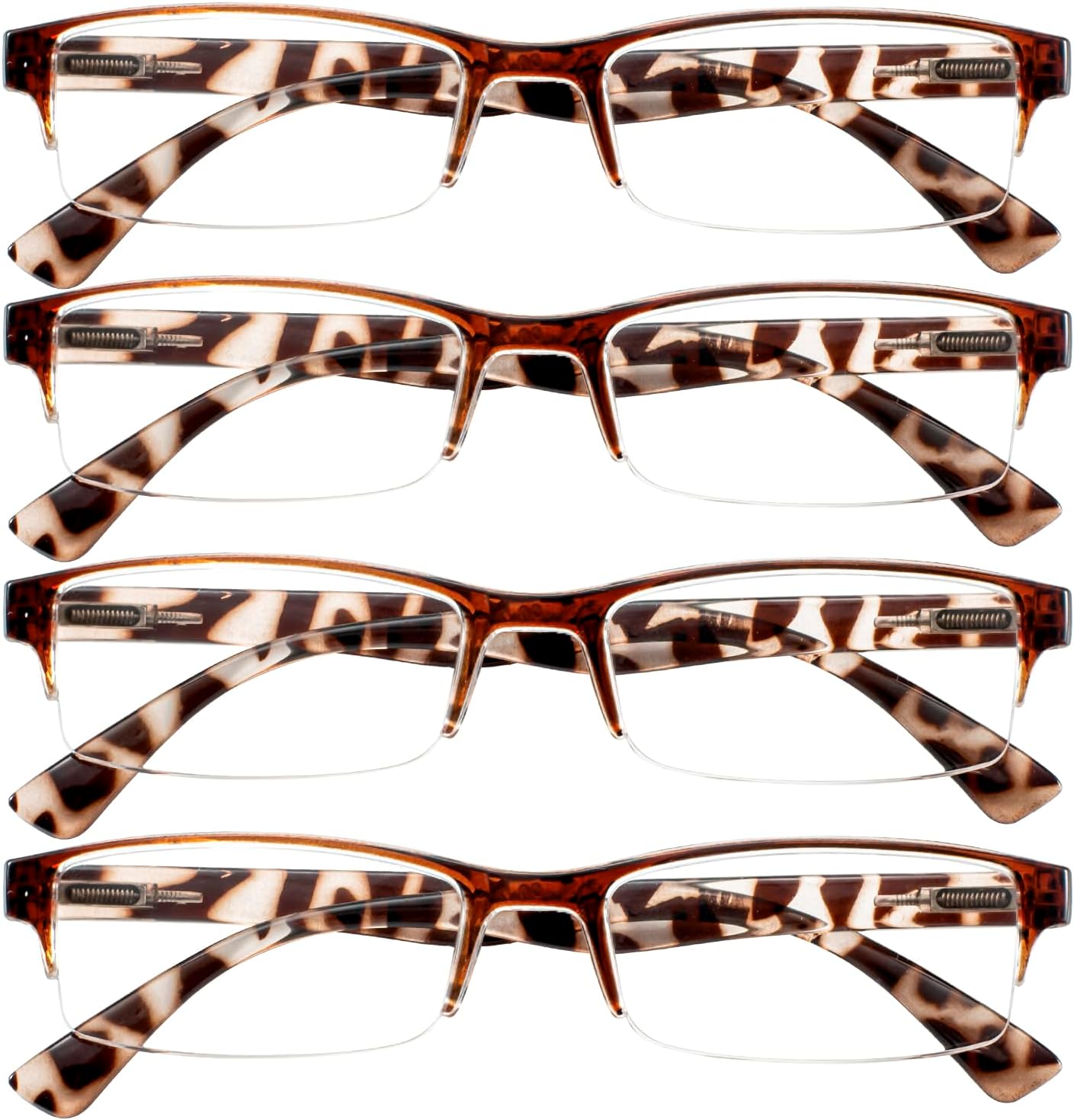 4 Packs Reading Glasses for Women Men Spring Hinge Half-rimmed Readers 1.0 1.5 2.0 2.5 3.0 3.5 4.0