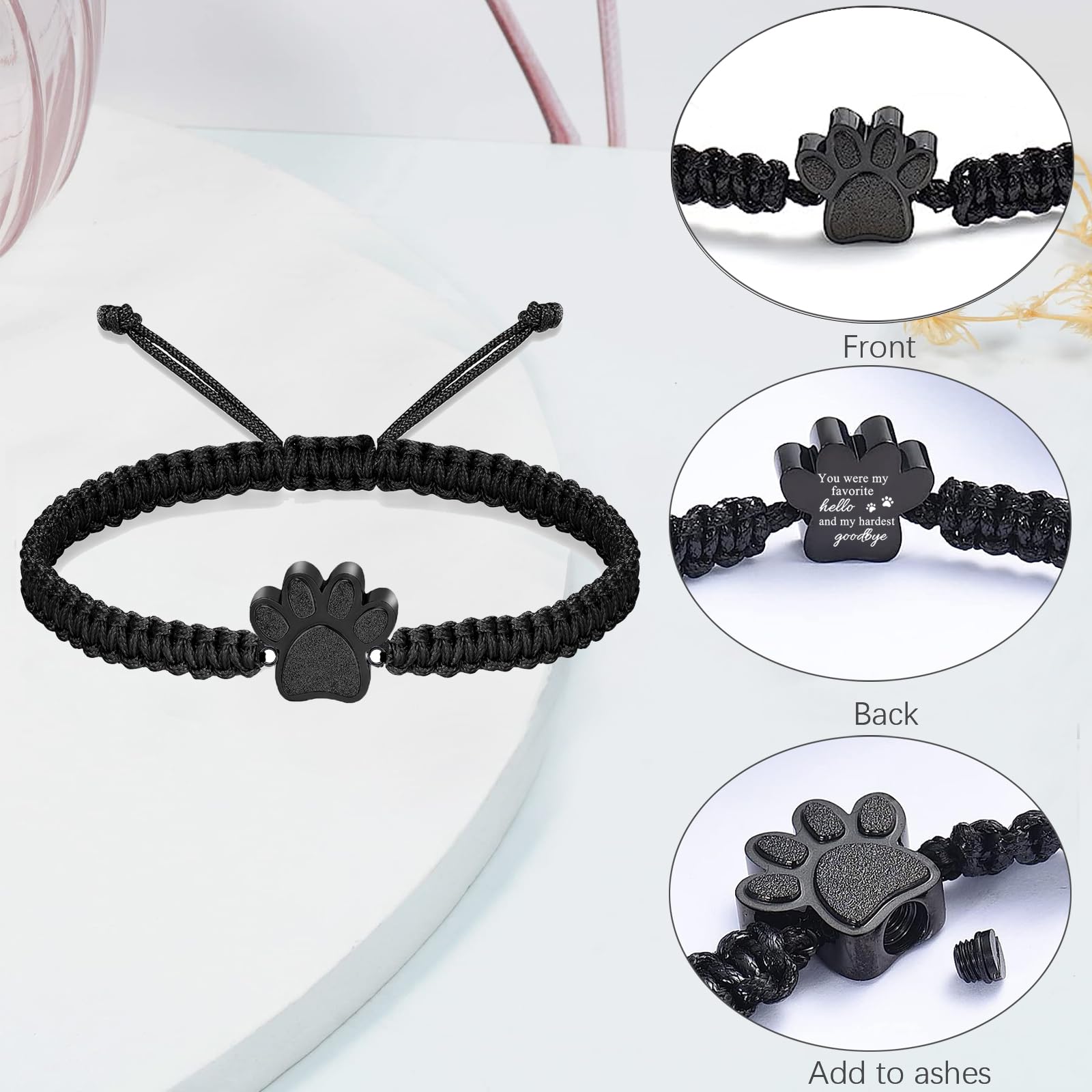 RIPFEVURN Cremation Jewelry Urn Bracelet for Ashes for Women Men Cat Dog Paw Print Keepsake Memorial Rope Bracelet(You were my favorite hello and my hardest goodbye)