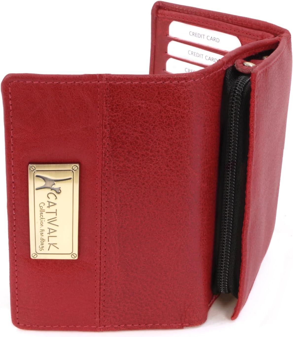 Ladies Medium Leather Purse - Women's Trifold Wallet with 8 Card Slots & Zip Coin Pocket - RFID - Victoria - Red