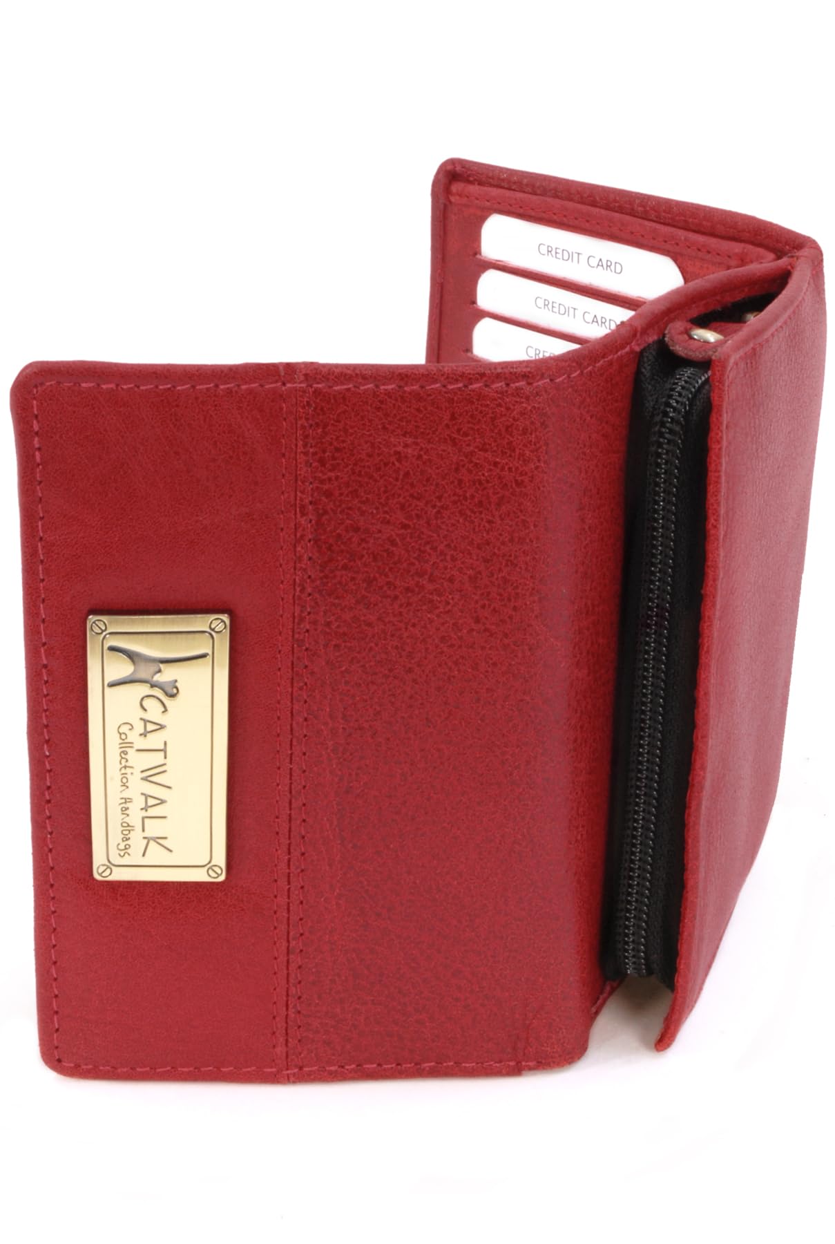 Ladies Medium Leather Purse - Women's Trifold Wallet with 8 Card Slots & Zip Coin Pocket - RFID - Victoria - Red