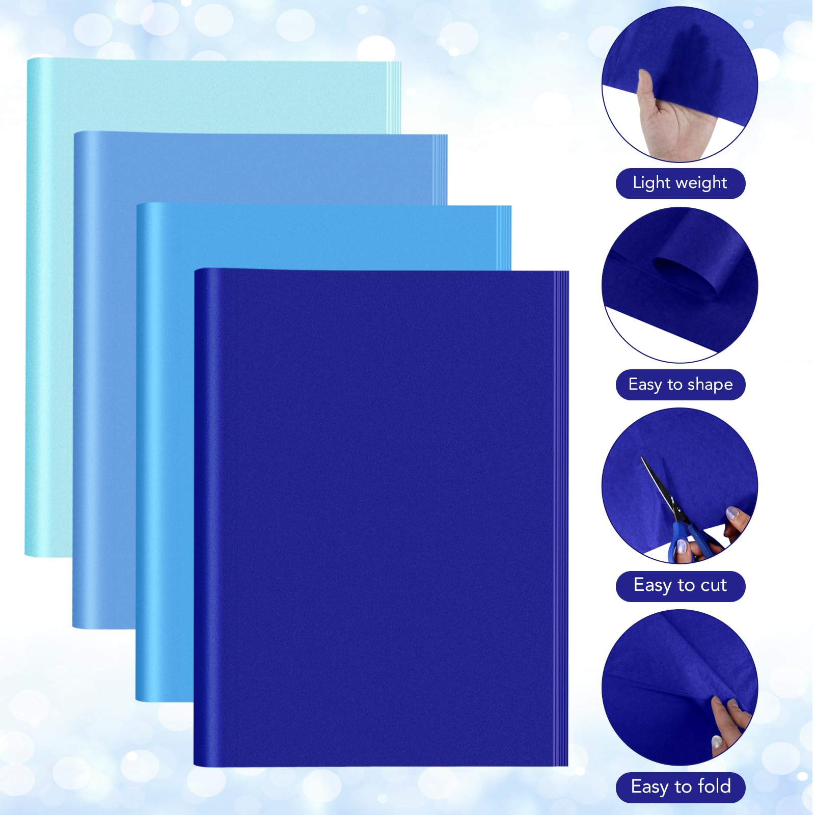 NACHLYNN 54 fogli di carta velina blu, 35,6 x 50,8 cm, carta da regalo per artigianato, Pasqua, laurea, matrimonio, vacanze, sirena, compleanno, decorazioni blu per feste