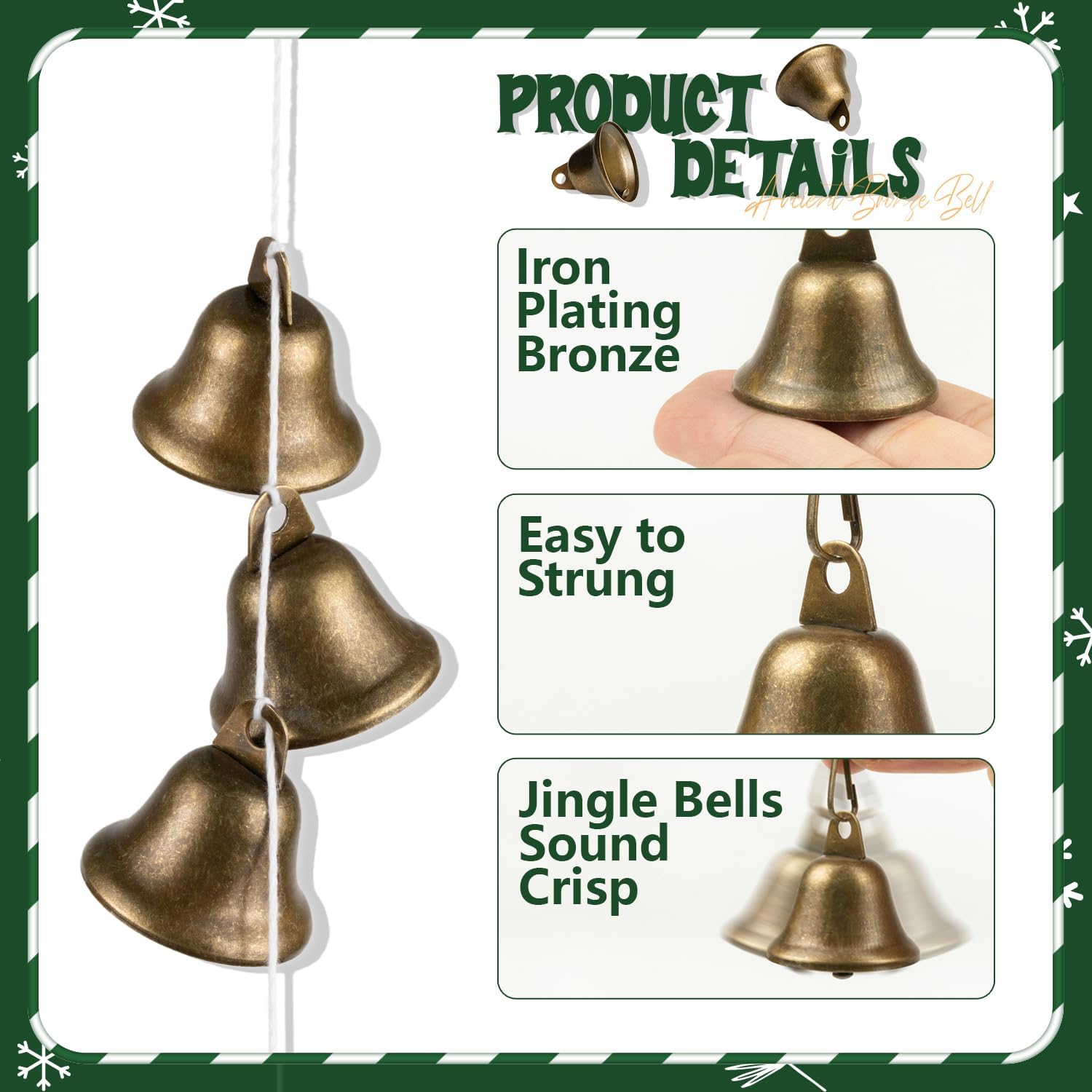 Craft Bells 12 Pcs Small Brass Bells for Crafts, Vintage Bronze Hanging Jingle Bells with Spring Hooks for Wind Chimes, Dog Training Doorbell, Mission Project, Wedding, Christmas, Easter & Home Decor