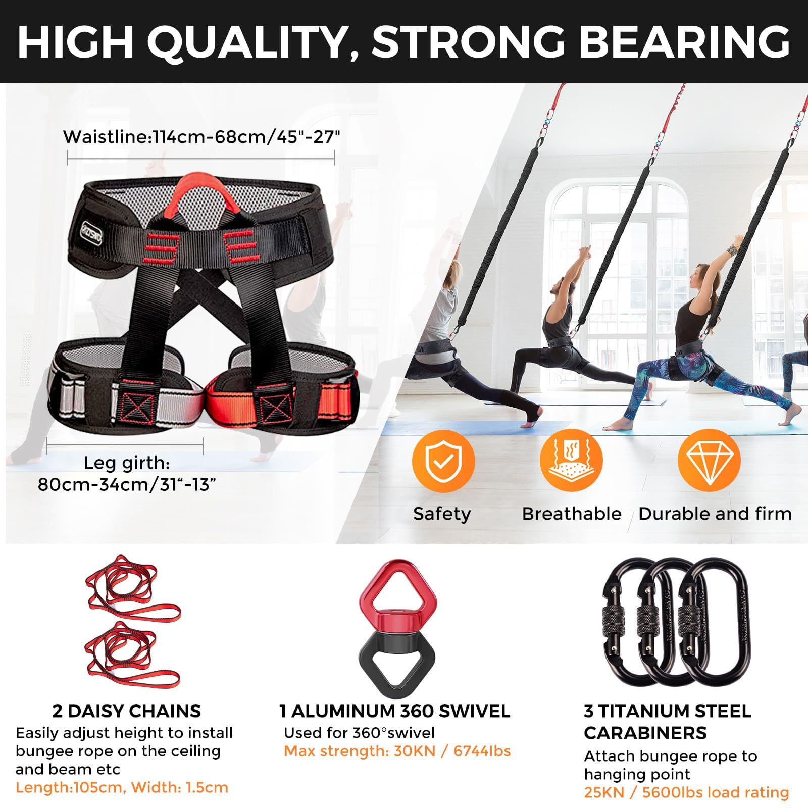DASKING Heavy Bungee Band Set, Air Yoga Widerstand Bungee Stretch Gürtel, 4D Bungee Tanzseil, Exercise Resistance Belt Training Fitness Home Gym Professionelle Trainingsausrüstung