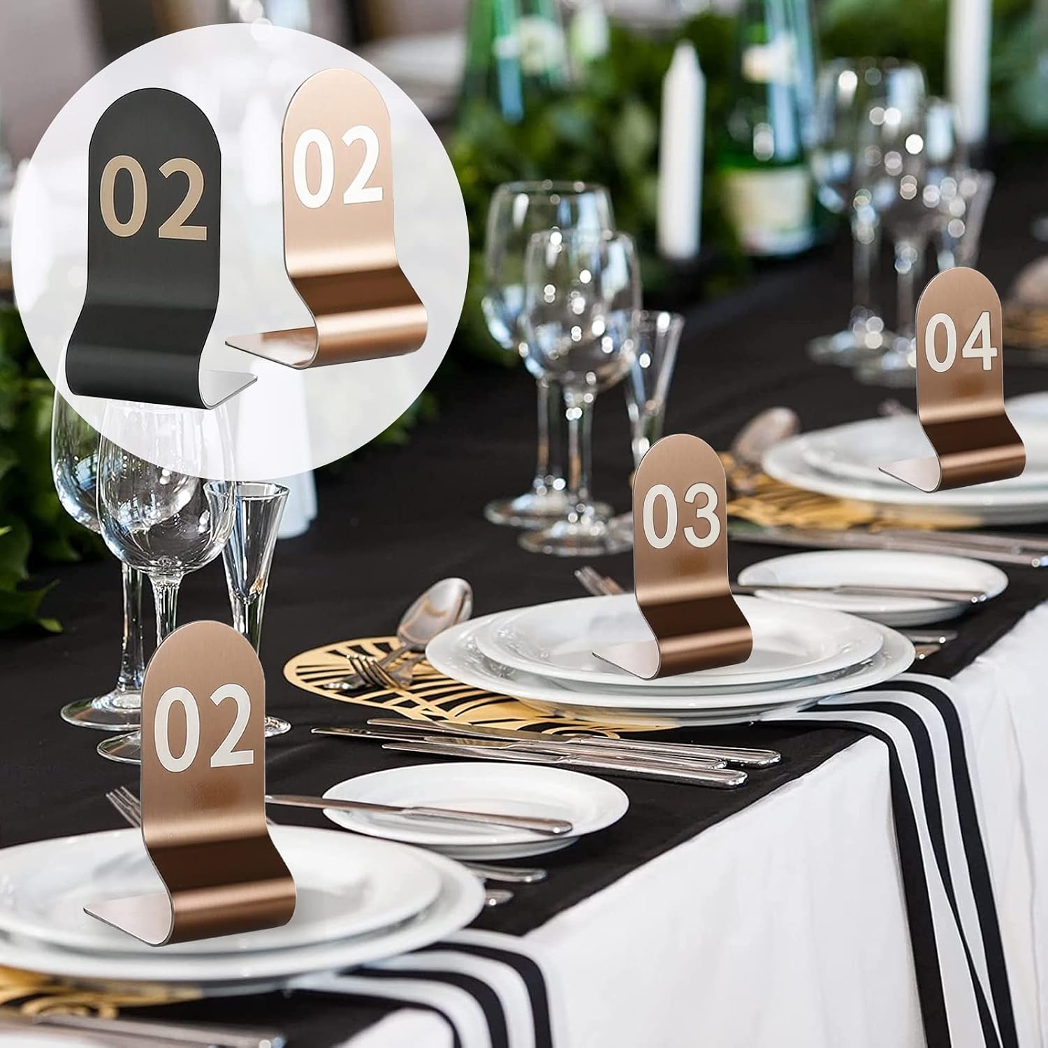 Stainless Steel Table Number Weddings, Metal Number Tags 1-10/20, Double-Sided Tabletop Number Sign For Restaurants, Smooth Edges, Rugged And Drop Resistants ( Color : Rose Gold , Size : 1-20(12x6cm)