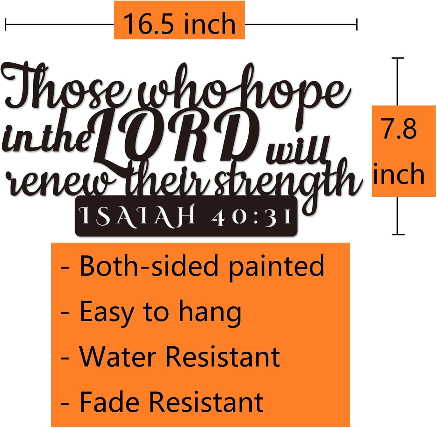 Isaiah 40:31 Inspirational Scripture Metal Wall Sign - 16.5"X7.8" Inch Steel Bible Verse Wall Art Hangings and Holy Biblical Decor (Black) image 2