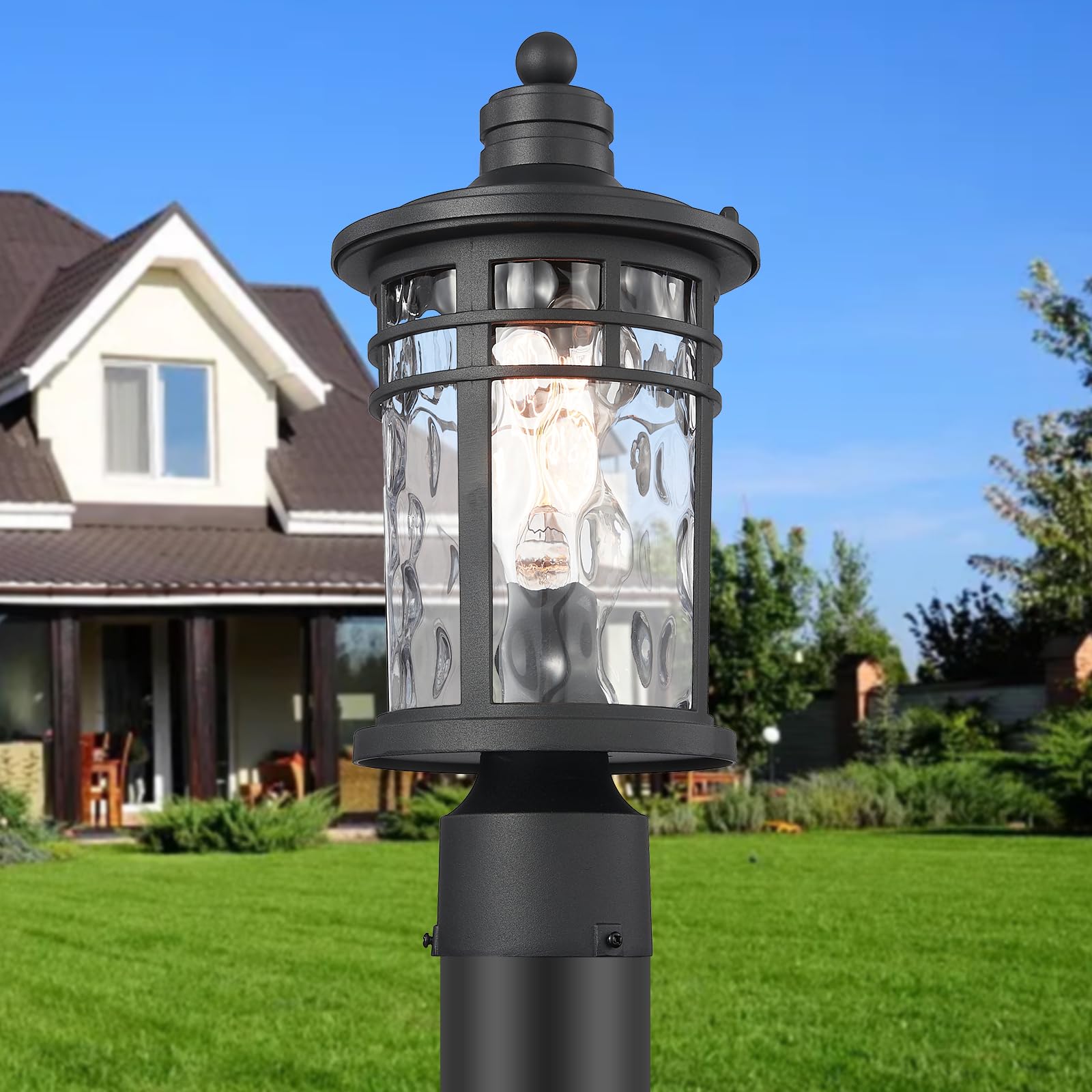 Darkaway Außenpfostenleuchten, Lampenpfosten, Außenbeleuchtung, Aluminiumpfosten, Außenleuchten mit Wasserwellung, Glas, Stangenleuchte für den Außenbereich, Terrasse, Hof, Garten
