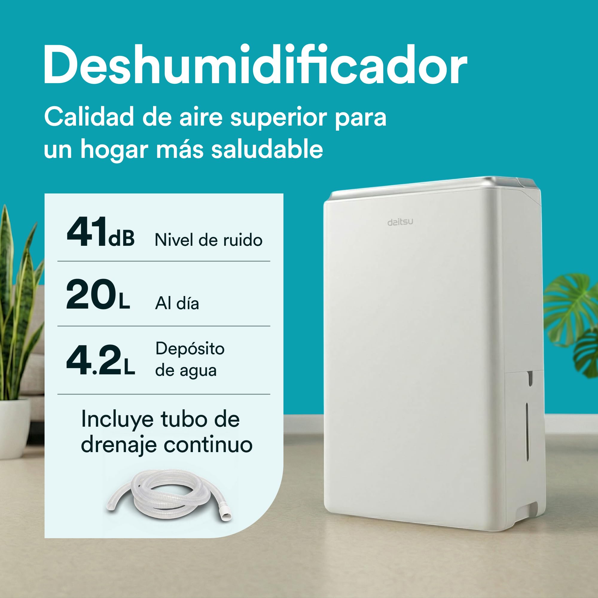 Daitsu Deshumidificador de Humedad 20L Silencioso | Modo Secado de Ropa