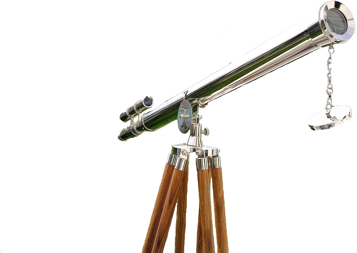 Antique Vintage Telescope – 65″ Nickel‑Finish Brass Spyglass with Brown Wooden Harbor Tripod – Collectible Nautical Decor & Functional Maritime Telescope for Home Office