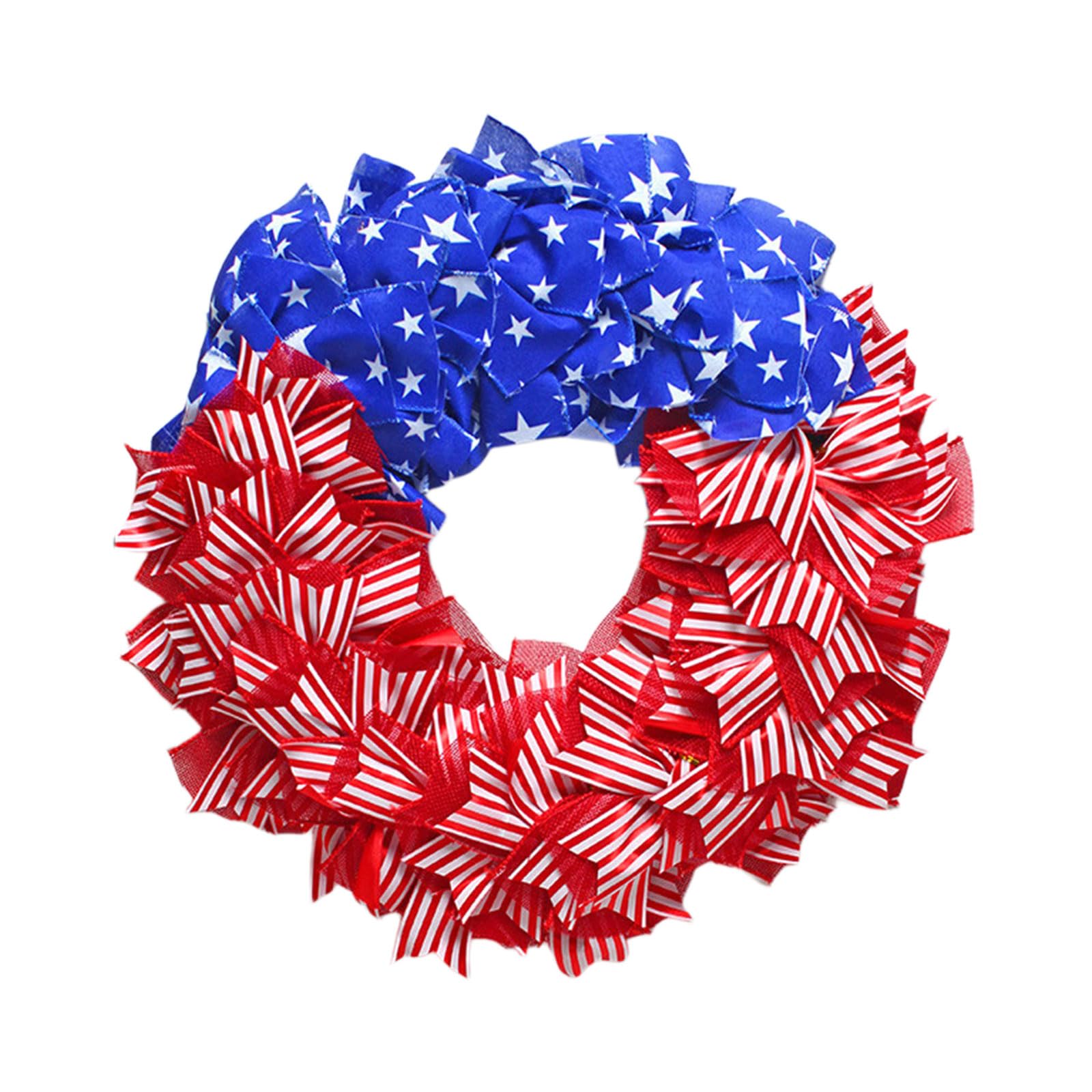 Ljhnba 35Cm Patriotic Themed Wreath Cloth Wreath Door Hanging Decoration For Independence Day Party Indoor And Indoor Use Nationalistic Door Hanger
