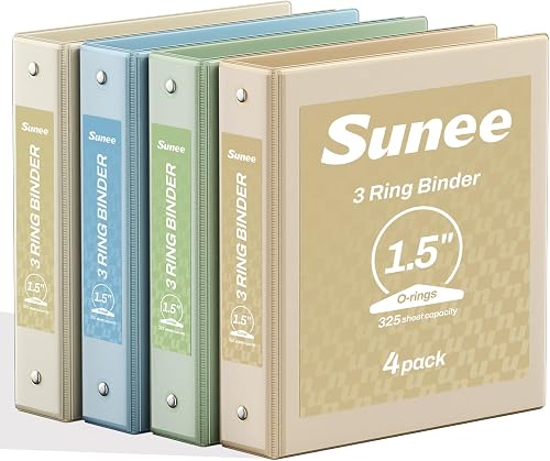 SUNEE 3 Ring Binder 1.5 Inch 4 Pack, Clear 1 1/2 Inch View Binder Three Ring PVC-Free (Fit 8.5x11 Inches) for School Binder or Office Binder Supplies, Aesthetic