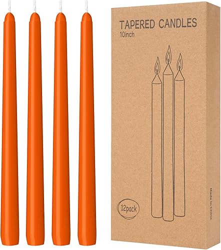 Miniatura 39 de Paquete de 4 velas cónicas naranjas de 10 pulgadas, sin goteo, sin humo y sin perfume, 8 horas de combustión, ideales para bodas, cenas y decoración
