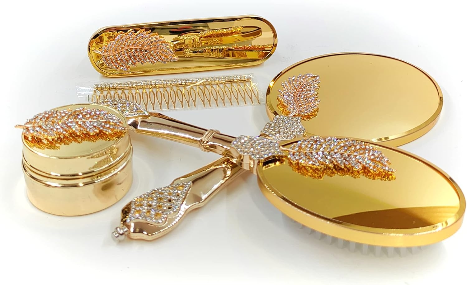 Makeup Vanity Mirror Comb Hair Brush Set | Vintage Antique Mirror Comb Brush | Antique Vanity Makeup Mirror Gold Vanity Mirror Hair Brush Set | Hand Beauty Mirror | Comb and Mirror Set (Gold) : Beauty & Personal Care