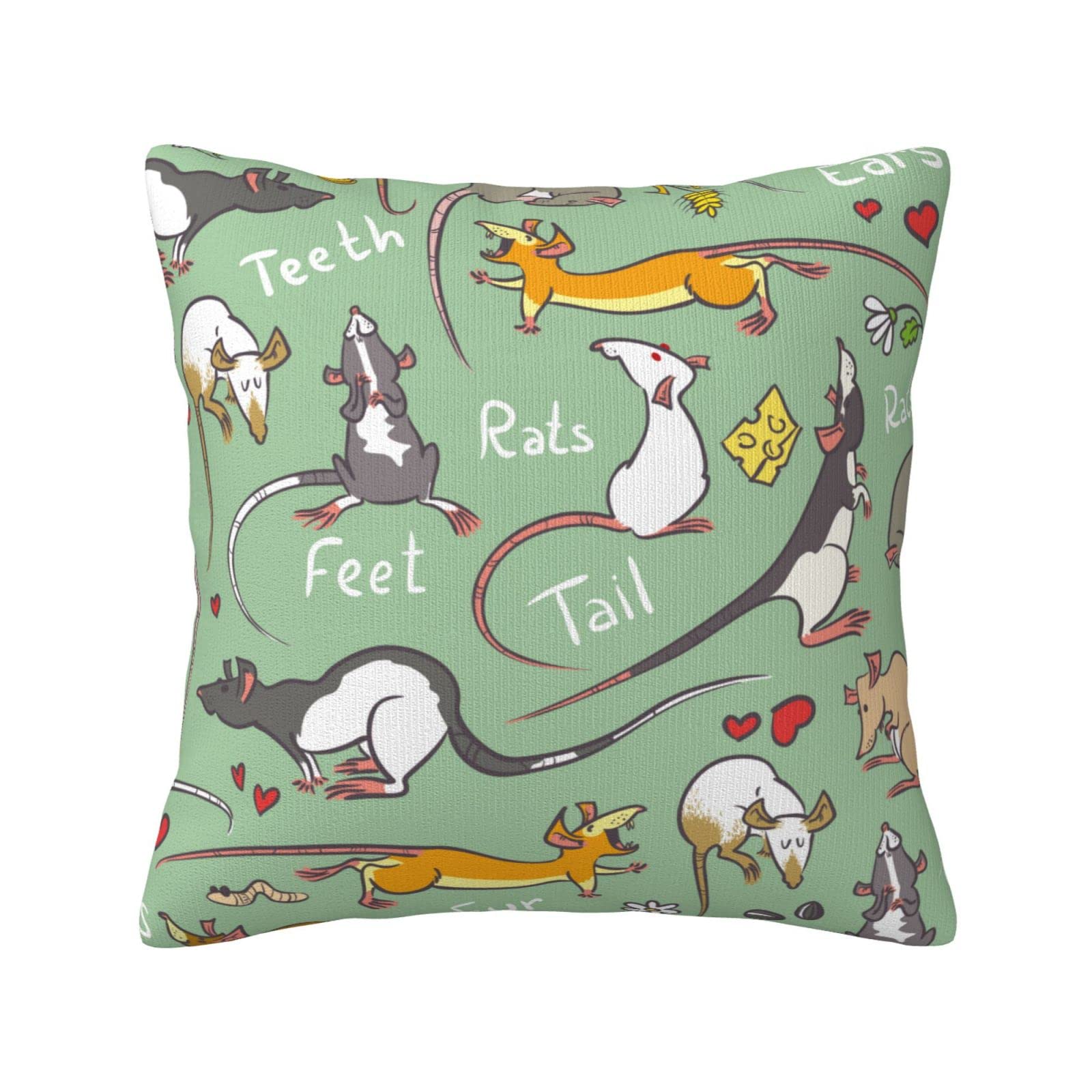 Janleap Throw Pillow Cover Cartoon Colorful Mouse Decorative Pillows Case Funny Animal Rats Throw Pillowcase Cushion Cover for Home Couch Bed Sofa Decor, 18x18 inch