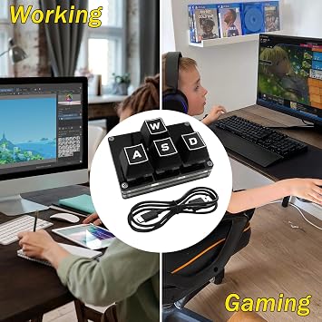 BTXETUEL Mini 4-Key Keypad WASD Arrow Key Keycaps Keyboard One-Handed Mechanical Gaming Keypad Programmable USB-C Customized Keyboard for Working or Gaming (Black, WASD Keycaps)