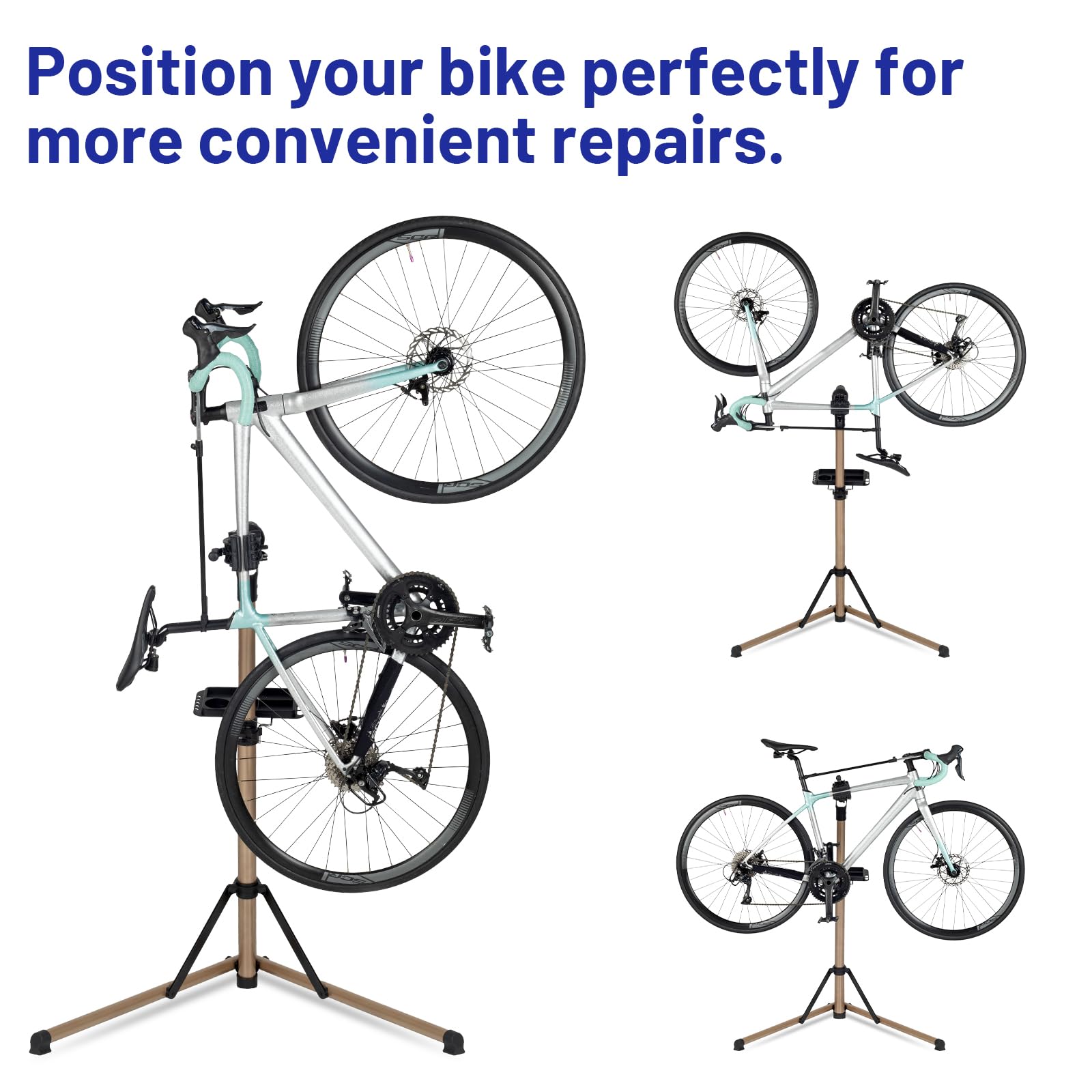 Favoto Soporte de Reparación para Bicicletas, Montaje con Liberación Rápida y Estante de Herramientas, Soporte Ajustable y Plegable para Bicicletas Eléctricas de hasta 27 kg