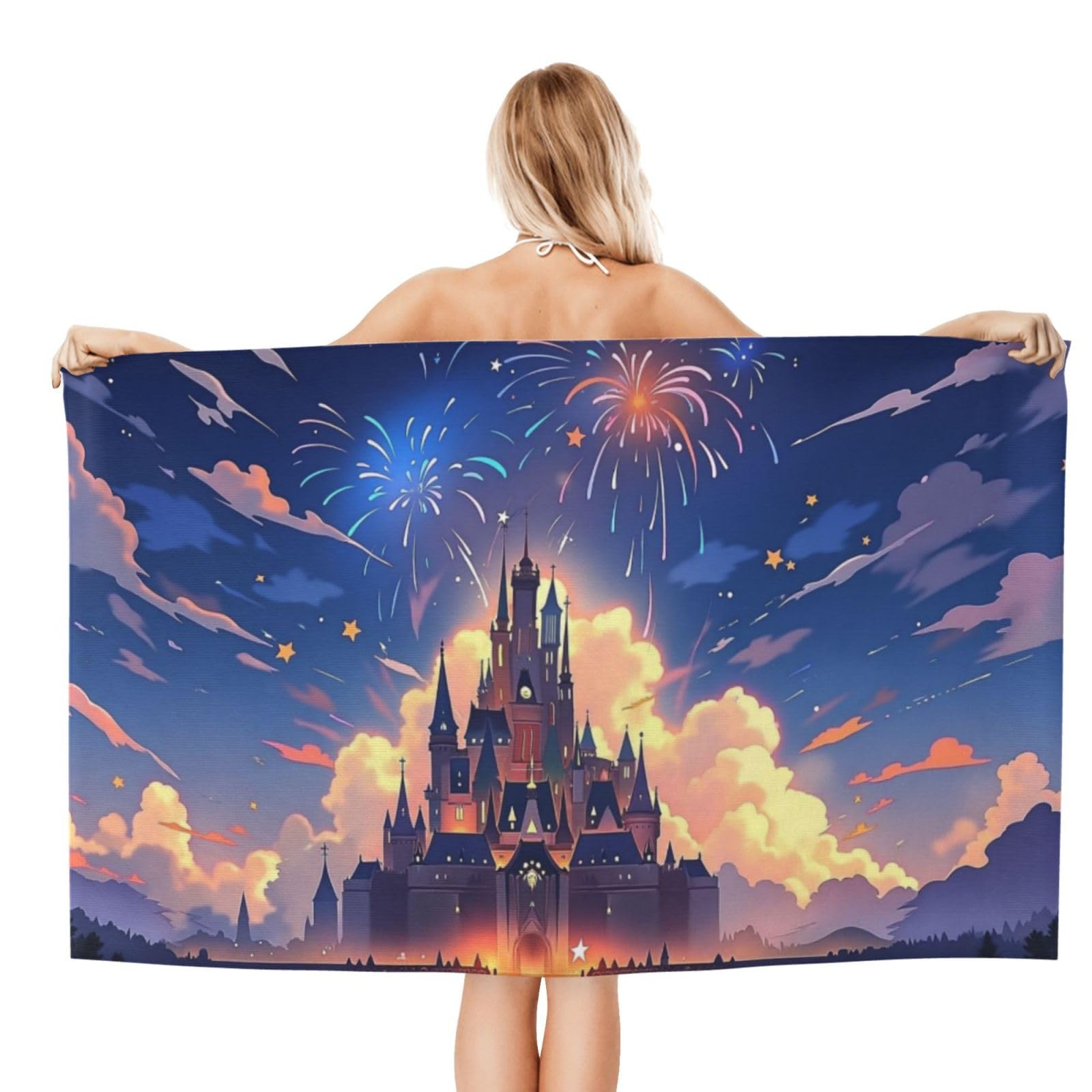 Anceky Beach Towel for Women, Magical Castle Fireworks Sand-Free Microfiber Ultra Soft Lightweight Bath Towels for Outdoor Bathroom Swimming 32"X52"