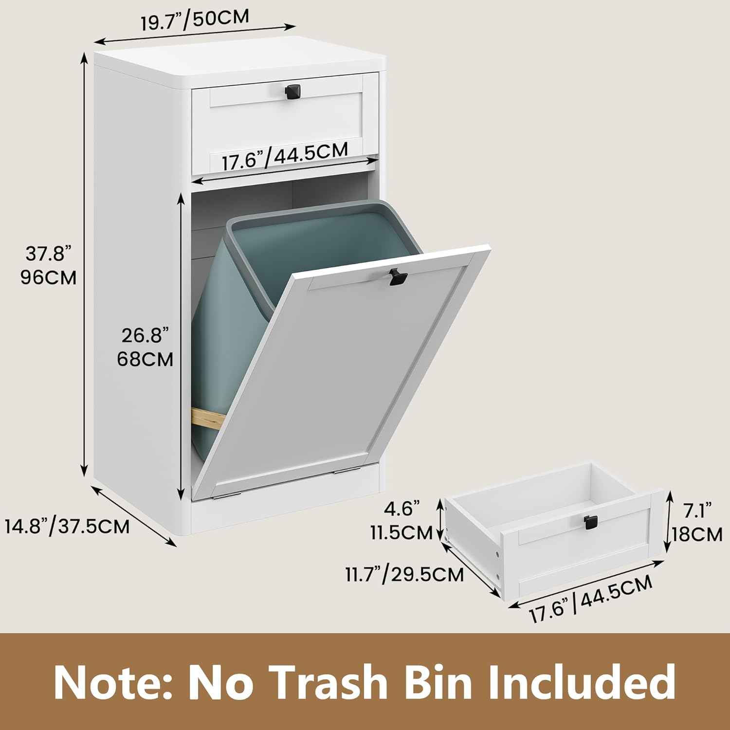 Furniouse 13 Gallons Tilt Out Trash Can Cabinet, Freestanding Trash Babinet Wood Garbage Can Cabinet with 1 Drawer for Kitchen, Living Room, White