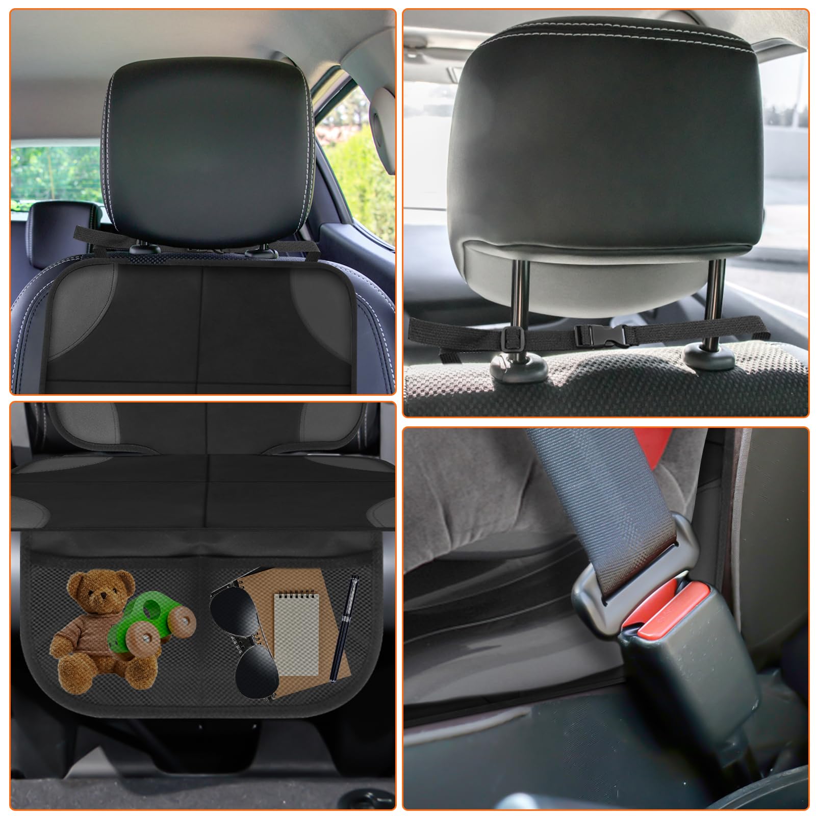 RISVOWO Protector Asiento Coche Silla Bebe, Antideslizante Impermeable Protector Seguro Respaldo, Protector de Cojín de Asiento de Niño, Protector Asiento Coche Niños Desde Manchas y Daños