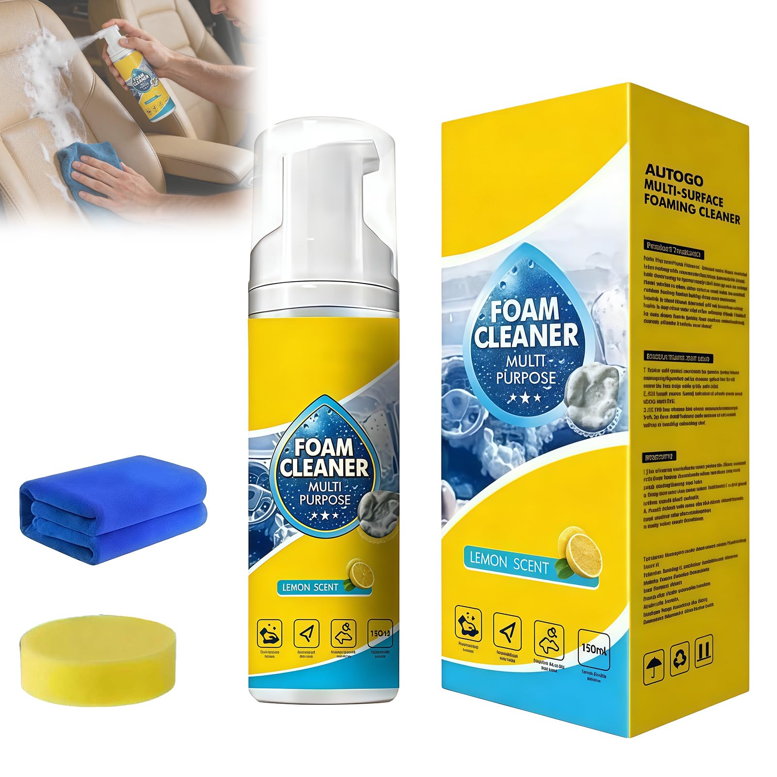 Foam Cleaner, Schiuma Spray Multiuso, 4-in-1 Multi-Enzyme Foam Cleaner 5oz, all-Purpose Deep Cleaning Spray for Car Interior, Kitchen (1 Pezzo)