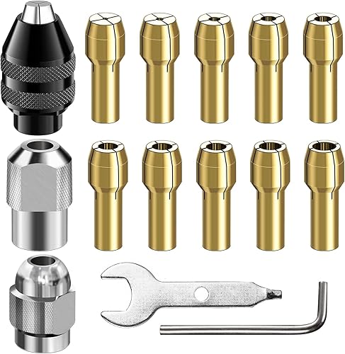 Miniatura 1 de 15 unids 132 "a 18" 4486 Broca sin llave Chuck Shank Drill Chuck Chuck Collet Set para adaptador de herramienta rotativa Latón 15 unids Herramienta