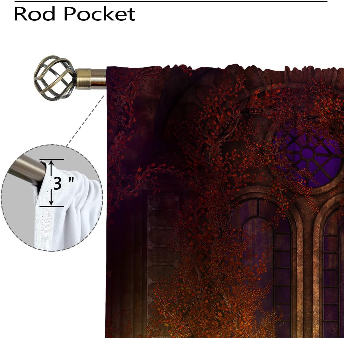 Gothic Blackout Curtains for Girls Boy Home Decor, Halloween Skull Mystic Flowers Spooky Rod Pocket Thermal Insulated Drapes Darkening Window Curtain for Bedroom Living Room, 55 x 63 Inch