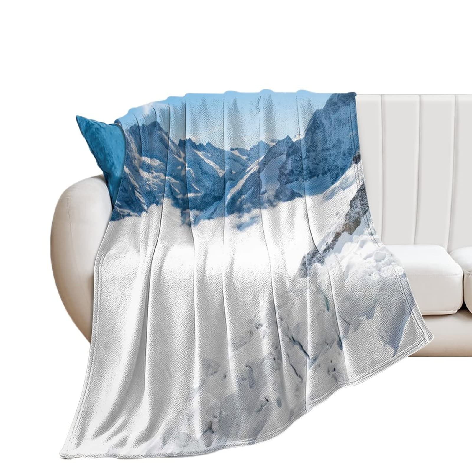 Couverture Snow Mountain en flanelle douce de 152x203 cm pour decorer le salon