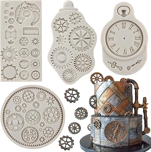 Steampunk Gear - Moldes de silicona para fondant, engranajes, para decoración de pasteles, decoración de cupcakes, caramelo, chocolate, polímero,